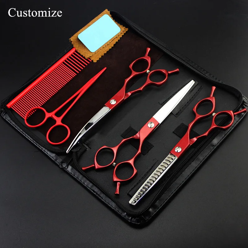 Customize 5 kit Japan 6.5 inch red Pet dog grooming hair scissors dog thinning shears pet cutting barber hairdressing scissors
