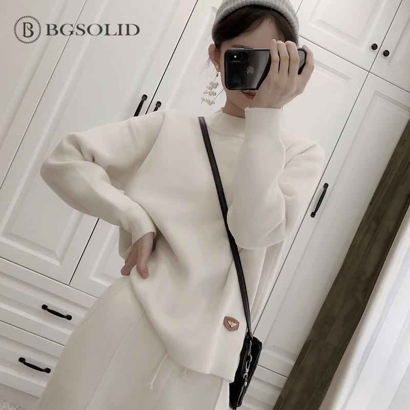 BGSOLID Knitted Wool Set New Fashion Loose Slim Cashmere Sweater Pants Two-piece Wholesale and Direct Sets are very popular | Женская