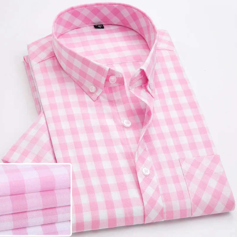 Man shirt 508 Новая Клетчатая Мужская рубашка с коротким рукавом, модная повседневная приталенная Корейская рубашка в клетку, рубашка из чистого хлопка, блуза Camisa Social Heren Shir - Цвет: Man shirt 508