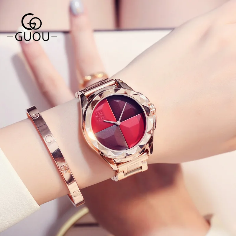 Женские Кварцевые Часы GUOU высококачественные аналоговые наручные часы 3ATM в