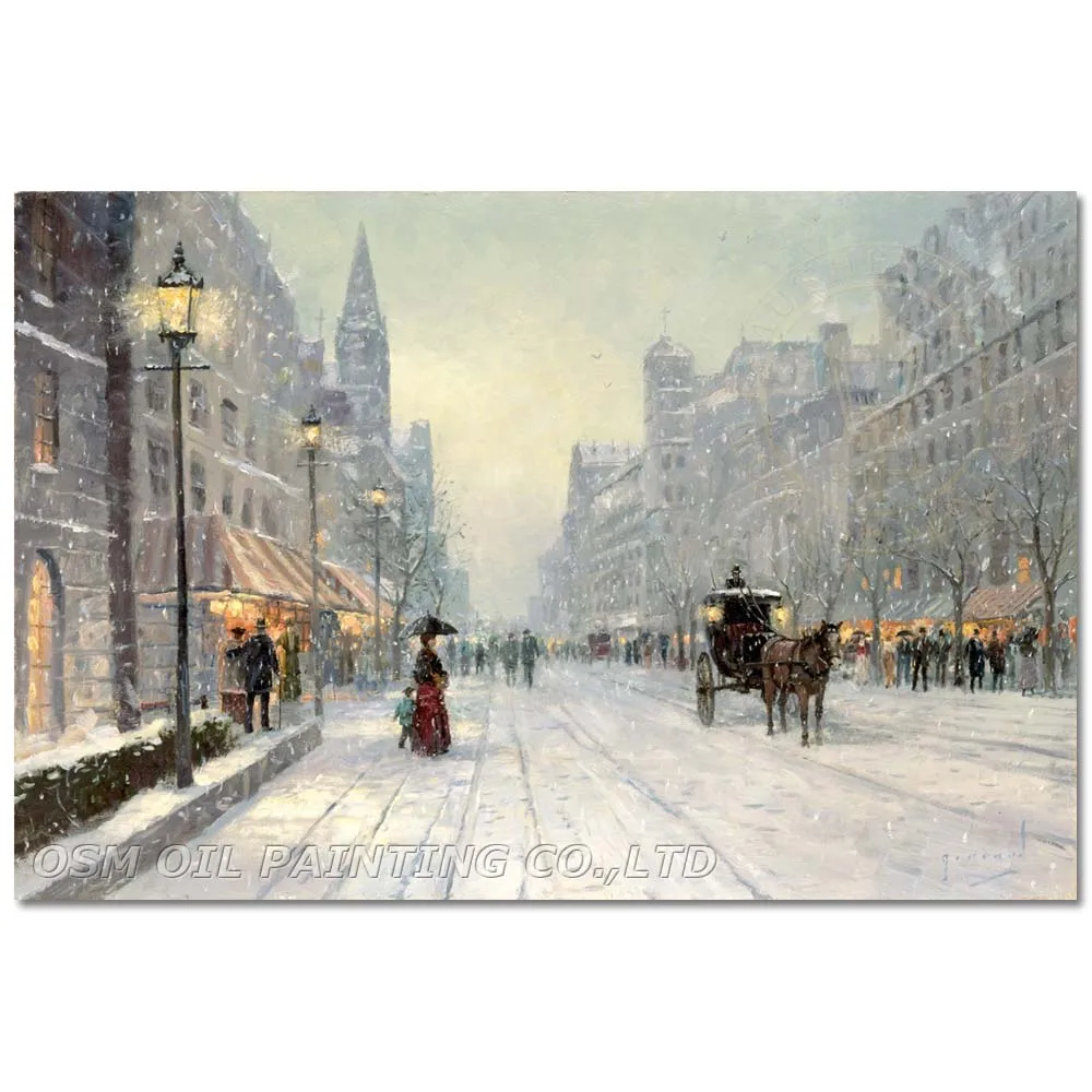 Expert Painter Hand-painted High Quality Abstract Street Oil Painting on Canvas Winter Snowing Oil Painting for Living Room
