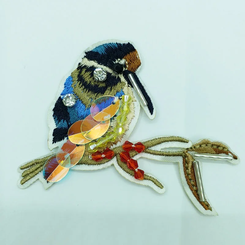 

1pc bird Handmade rhinestone beaded Patches for clothing Sew on sequin applique bird embroidery parches animal for shoes hat bag