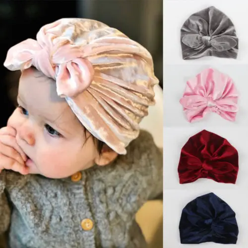 Pudcoco New Toddler Velvet Hat Kid Girls Baby Turban Knotted Headband Hair Band Accessories Headwear Winter Warm Soft Cap | Мать и