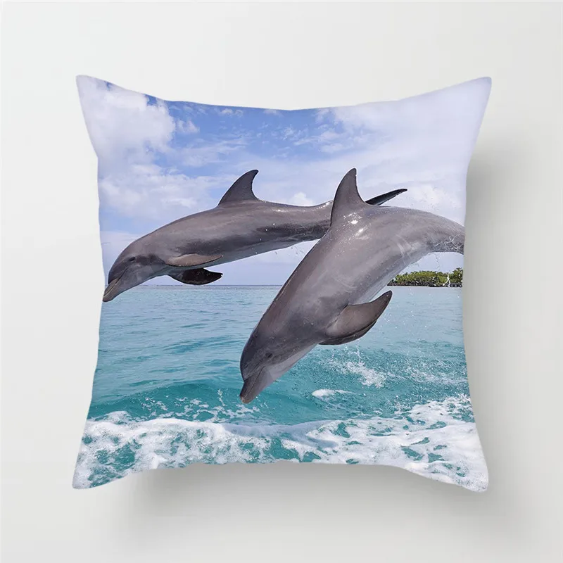 

Fuwatacchi Seafish Dolphin Cushion Cover For Sofa Home Decor Ocean World Pillow Cover For Car Home Room Decorative Pillowcase