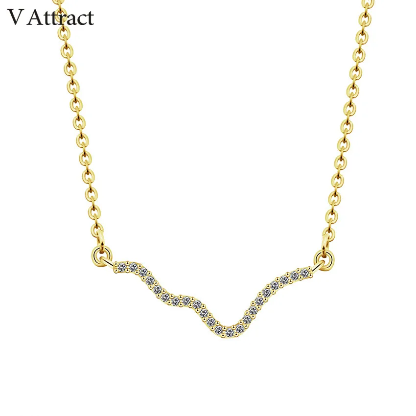 V Attract Gold Filled Maxi Choker Simple Wave CZ Necklace Women Bridesmaid Gift Vintage Jewelry Bar Charm Gargantilha|necklace women|cz
