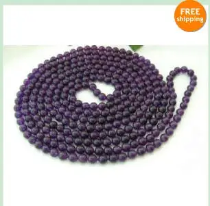 Классический! Длинное ожерелье с полудрагоценными камнями 100 дюймов AA 8 мм круглые фиолетовые бусины ожерелье серьги Бесплатная доставка