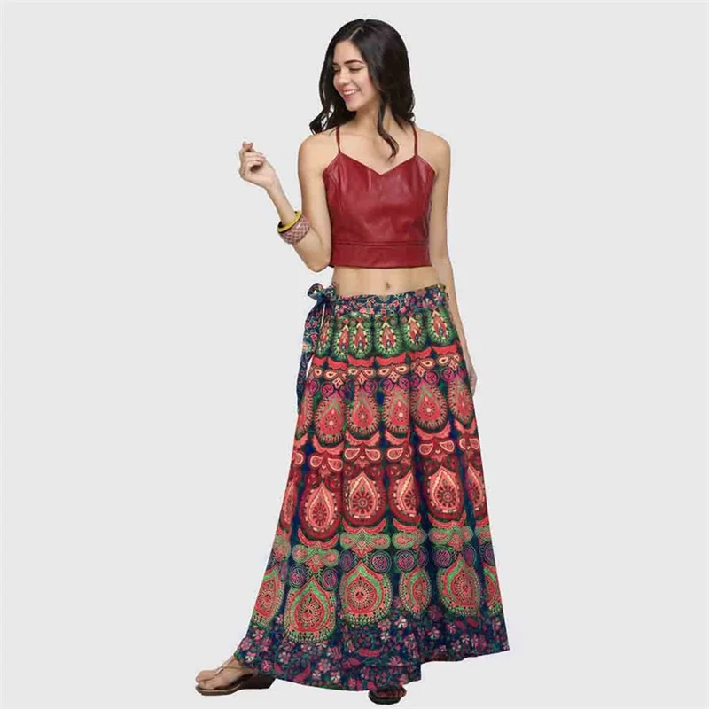 

RAISEVERN 2018 Women Chiffion One Piece Lie Up Long Skirts Elastic Waist Pleated Maxi Skirts Beach Boho Vintage Summer Skirts