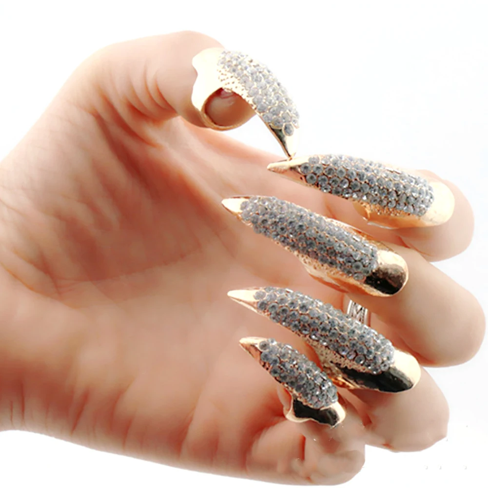 1 шт. накладные ногти в стиле панк прозрачные когти с кристаллами лапки кольцо на