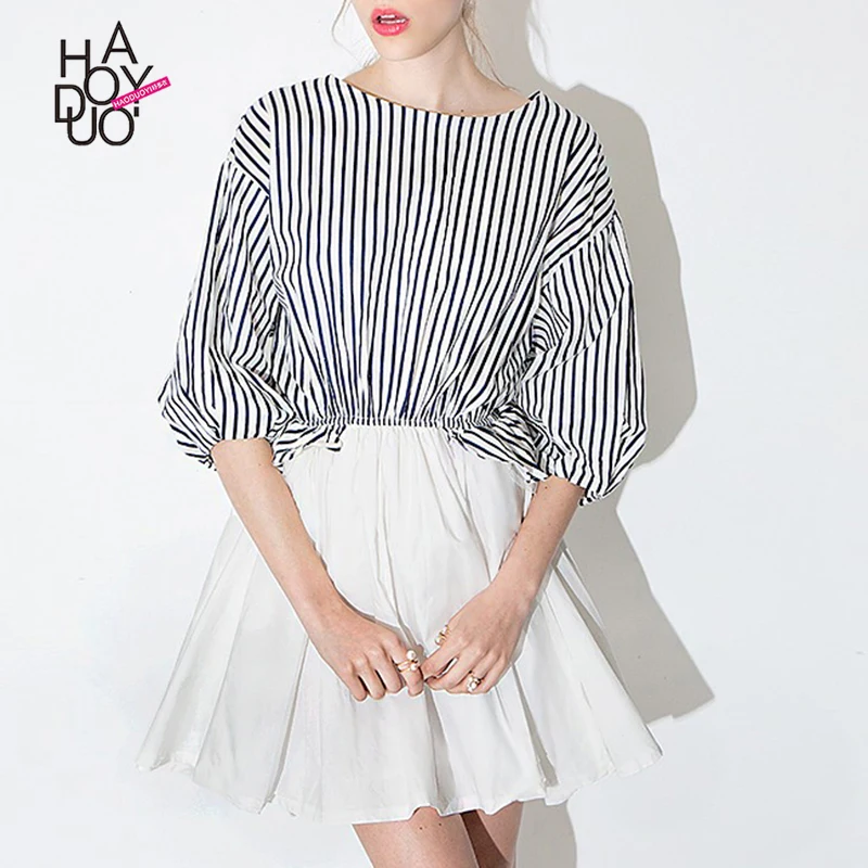 Женщины Новая Мода roupas Опрятный Стиль Военно-Морской Флот Полосатый Лоскутное