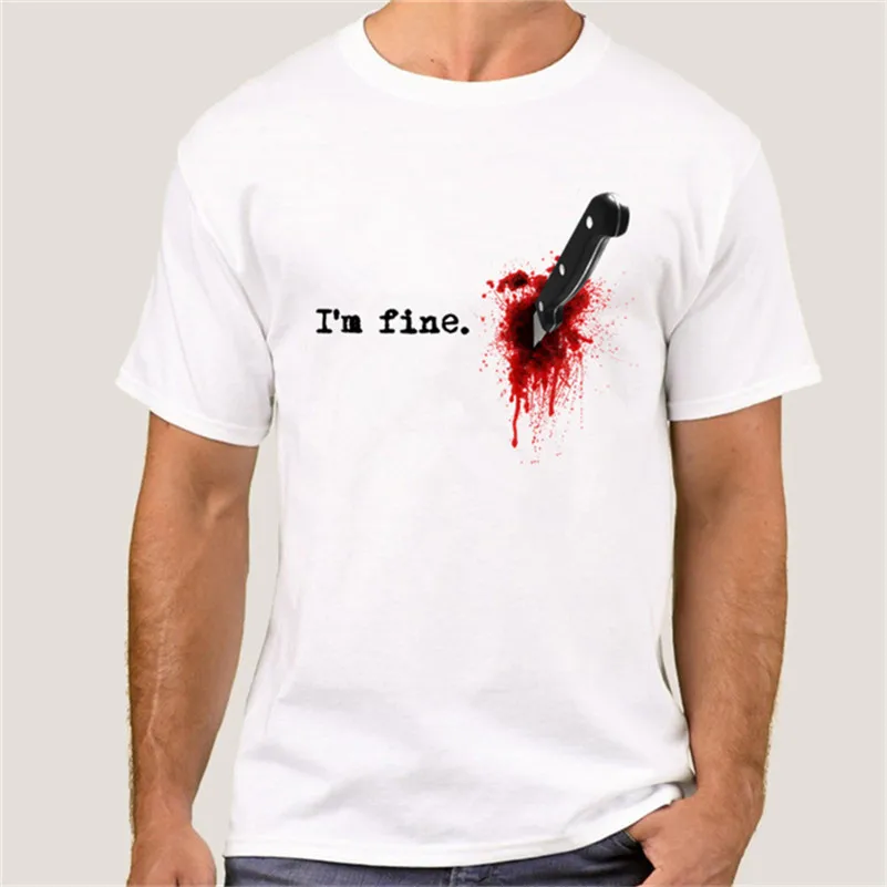 Летняя забавная футболка I am Fine футболки с кровавым ножом Мужская коротким