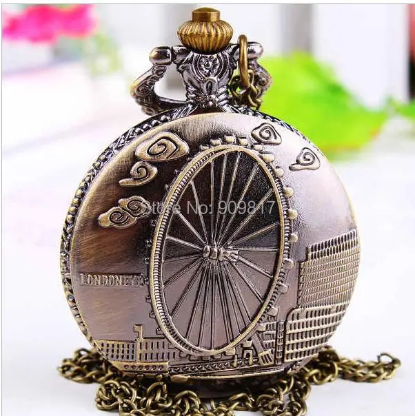 

10 pcs/lot bronze quartz ferris wheel pattern Pocket watch fashion jewelry pendant clock free shipping