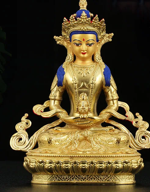 

5A TOP GOOD Tibetan Buddhism Greco-Buddhist efficacious Protection Gold-plated Amitayus Amitabha Boundless Buddha brass statue
