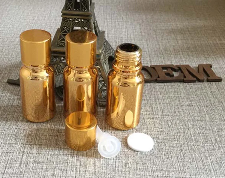 

10ml glass essential oil bottle golden plated small bottle aluminum cap refillable makeup sample container packaging 100pcs