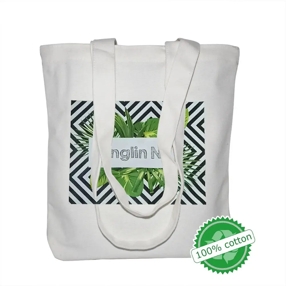 100PCS/Lot High-Quality Reusable Organic Cotton Shopping Bag Canvas Tote Print Logo