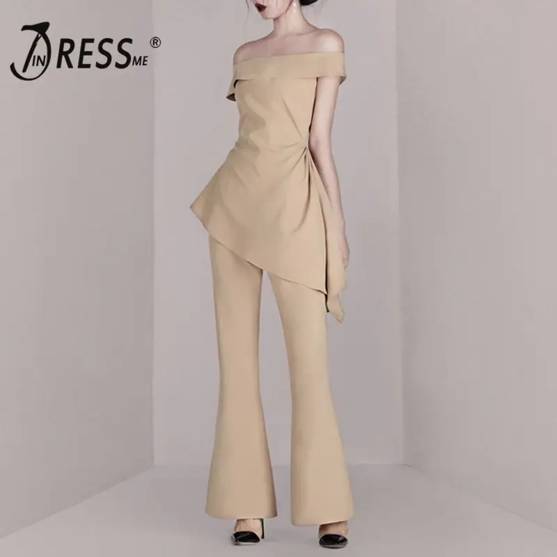 INDRESSME 2019 новый сексуальный комплект из двух предметов с открытыми плечами рюшами