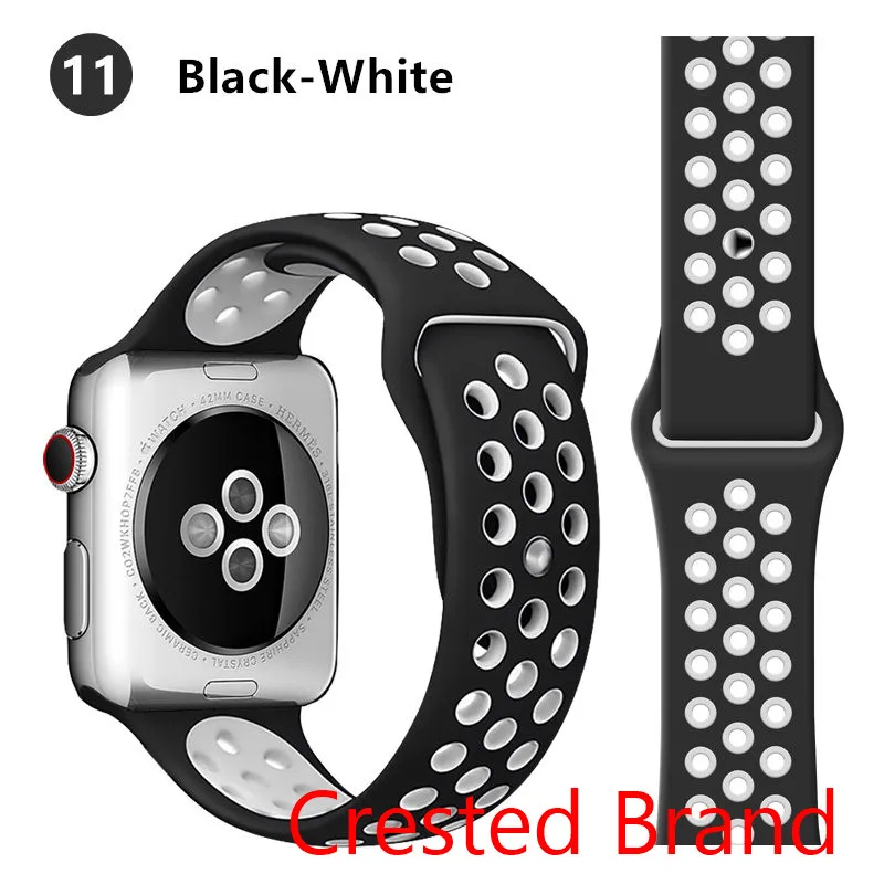 black white 11 Спортивный ремешок для Apple Watch 42 мм 38 мм iWatch 44 мм 40 мм силиконовый браслет ремешок для Apple watch 5 4 3 2 1 42/44 мм - Цвет ремешка: black white 11