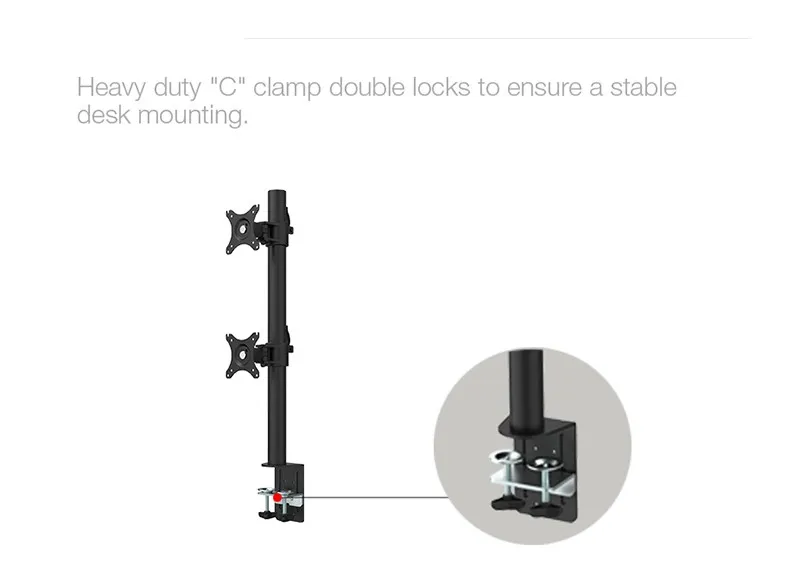 

Desktop Dual Computer Monitor Mount Stand Vertical Array for Two Screens Fit for 10"~30", Max Support 10KG Per Arm