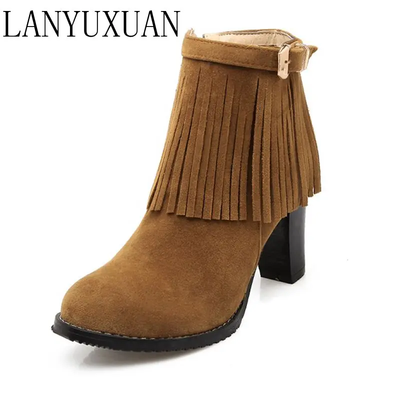 Женские ботинки с острым носком повседневные до щиколотки на каблуке большой