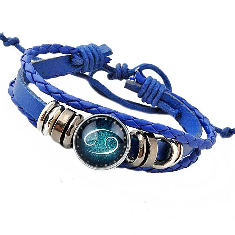 12 созвездий смешанный стиль браслет Модный B Кожаный Браслет Зодиак панк с ночной