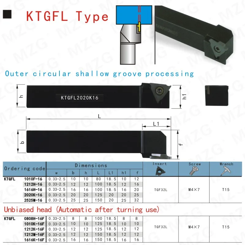 MZG KTGFL1616H16 KTGFL2020K16 Пазовая обработка режущих инструментов Резак токарный станок с ЧПУ пробор и лицо пазовые инструменты Держатели