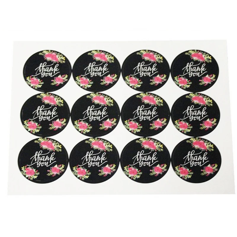 

1200Pcs/lot Thank you Flower Black Round Paper Sticker Sealing label for Gifts Baking Packaging Cake Box Cookie Bags