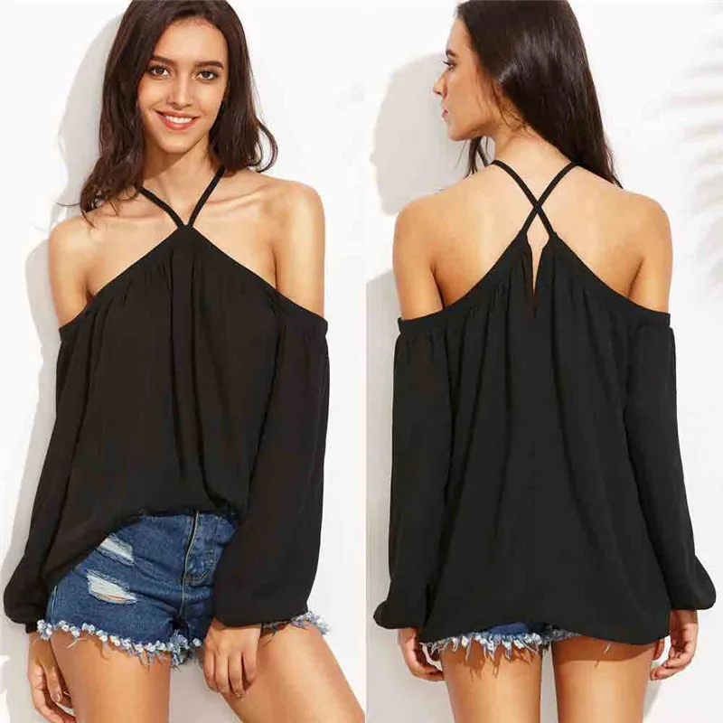 #5606 Для женщин Сексуальная плеча с длинным рукавом Довольно блузка|blouse off|top