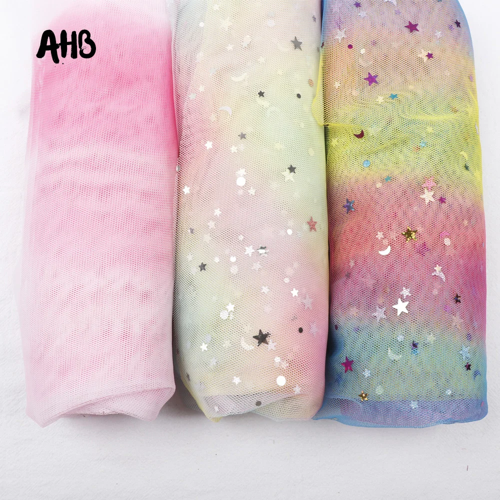 

AHB Organza Fabric Patchwork Material Star Moon Printed Chiffon Fabric For Sewing High Quality DIY Dolls Cloth Making Fabric