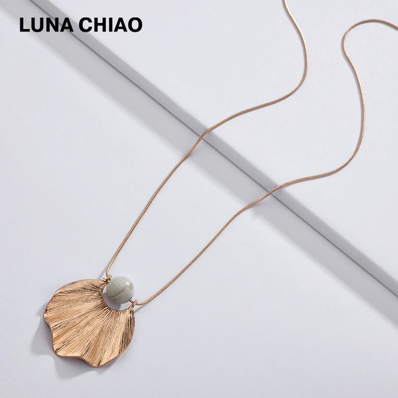 LUNA CHIAO модные Изношенные позолоченные металлические кулоны в форме веера