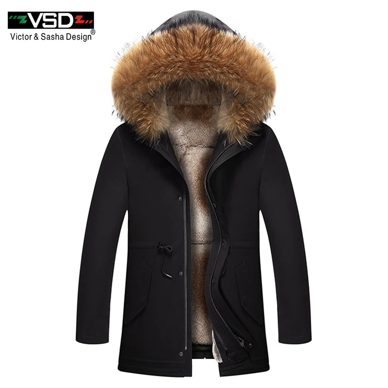 Black VSD мех зимние куртки мужские супер теплые парки Кролик волосы начинкой с енота капюшон большой, мех зимнее пальто утепленная парка 9016 - Цвет: Black