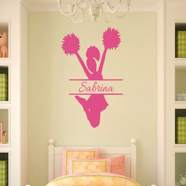 

Cheerleading Girls Wall Stickers Bedroom Vinyl Stickers Home Decor Customized Name Removable Wall Decals Size 73x59cm