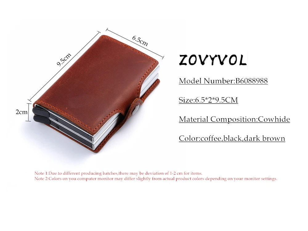 ZOVYVOL, новинка, смарт-держатель для карт, Ретро стиль, натуральная кожа, чехол для карт, мужской кошелек, RFID Блокировка, кошелек для карт, 2, металлический держатель для кредитных карт