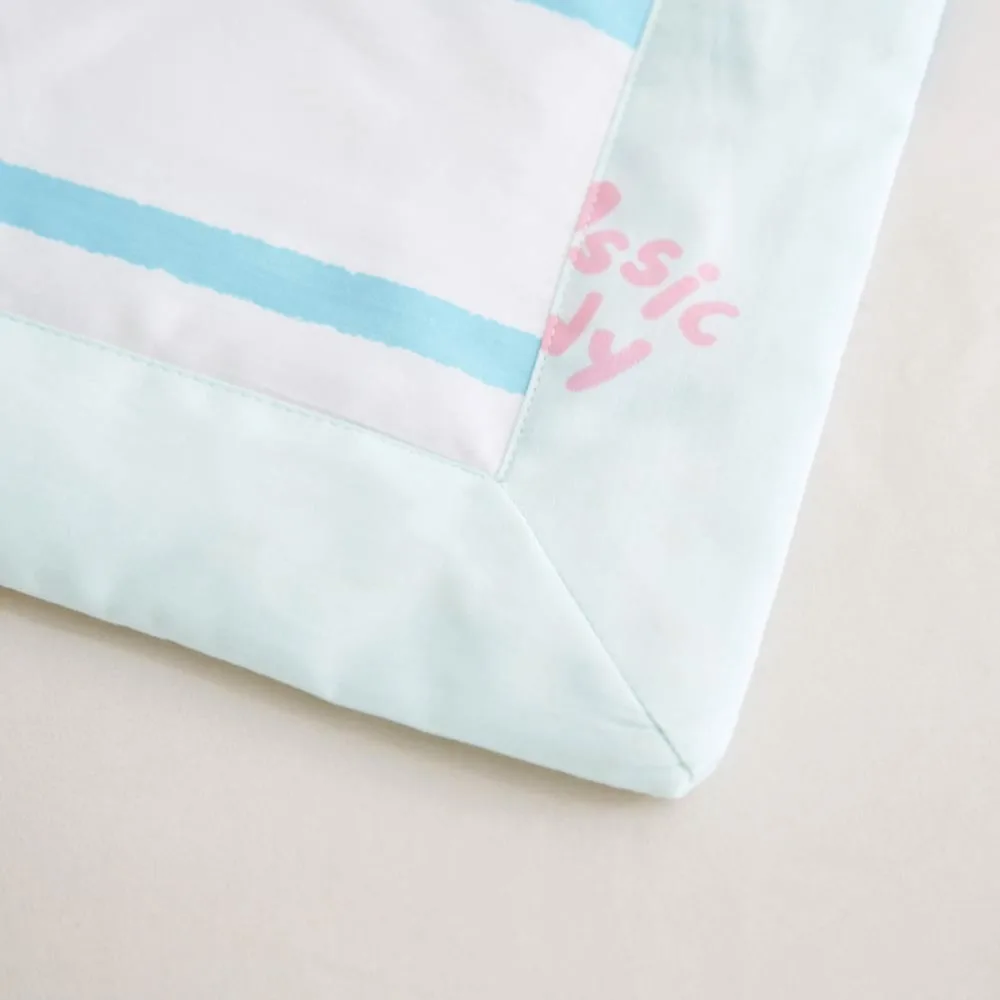 Стеганое одеяло из хлопка с синими линиями тонкое стеганое изображением мишки