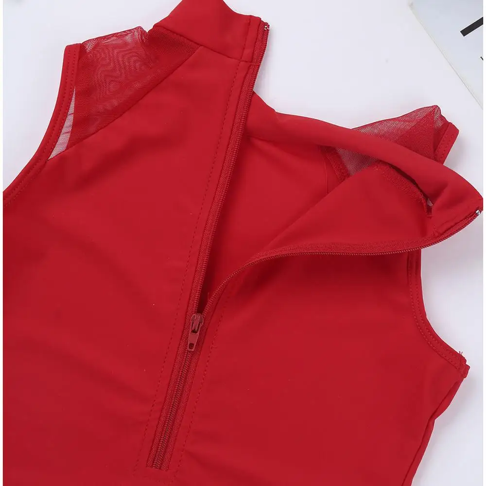 Детский гимнастический купальник для девочек танцевальный сетчатый на молнии