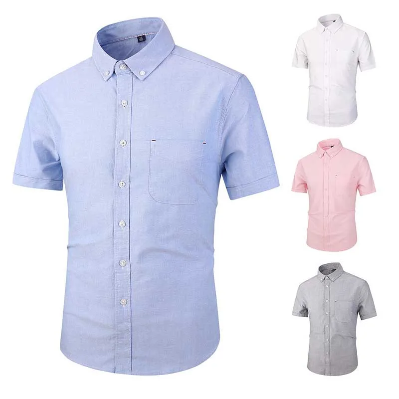 

YUSHU 2019 Fashion Mens Shirt Casual Slim Fit Business Formal Shirt Short Sleeve Mens Button-Down Collar Chemise Homme