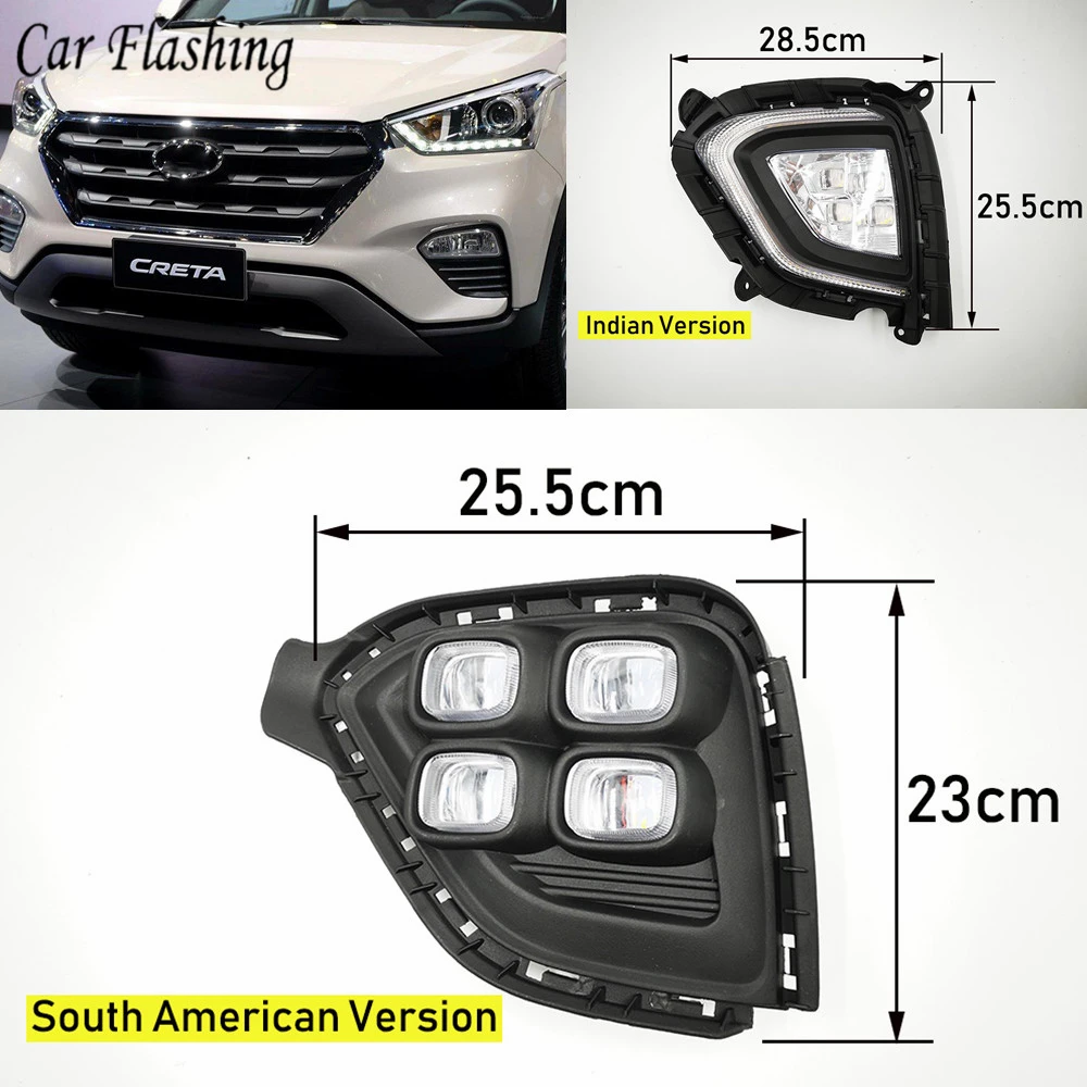 Автомобильный мигающий 1 пара DRL для hyundai Creta IX25 Светодиодный дневной ходовой светильник, противотуманная фара DRL с желтым поворотным сигналом