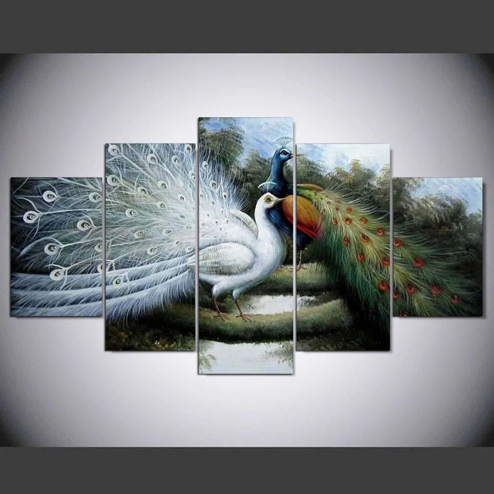 

New Fashion 5 Pieces Anime Peacock Printed Canvas Painting Living Room Animal Wall Art Pictures No Frame Do Dropshipping