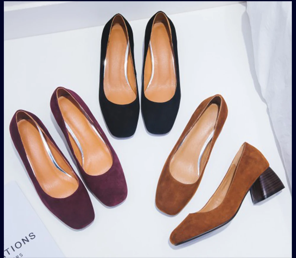 SOPHITINA Shallow Women's Pumps High Quality Kid Suede Med Square Toe Slip-on Shoes Hot Sale Concise Comfortable New Pumps SO108