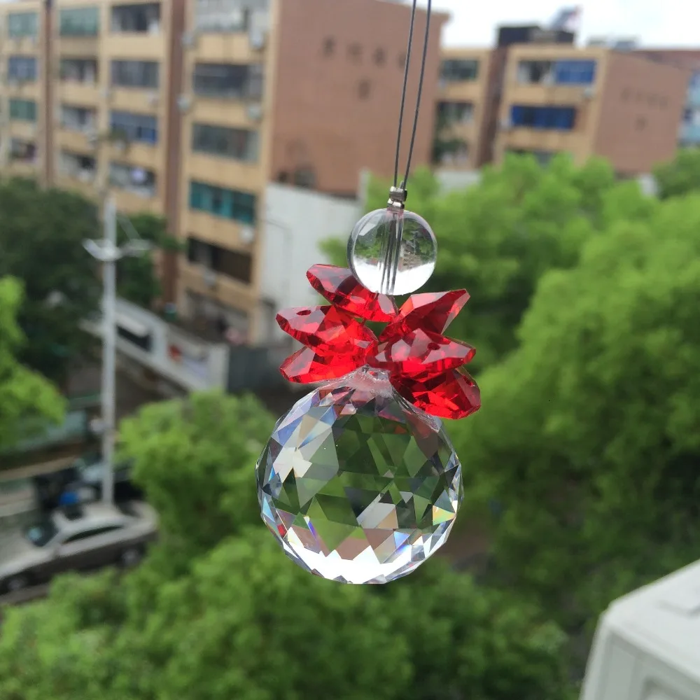 Красивый кристалл K9 Diy Suncatcher W граненый шар + красный Подвеска из стеклянных бусин