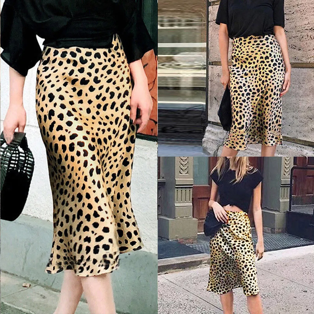 Women's Pencil skirt 2019 Daily Summer Slim skirts womens Bohemia High Waist Leopard Ruffle Beach Maxi Long Skirt Female Falda | Женская