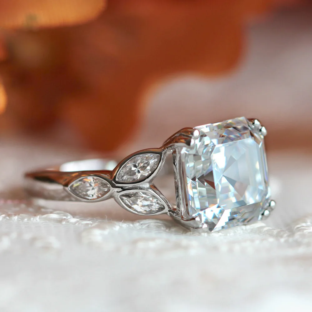 Asscher Cut 14k белое золото 3ctw DF обручальное кольцо свадьба лаборатория разросший