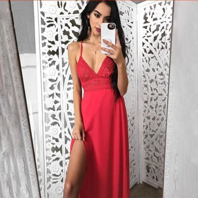 Женское длинное платье в стиле бохо Пляжное Платье с открытой спиной и лямкой на