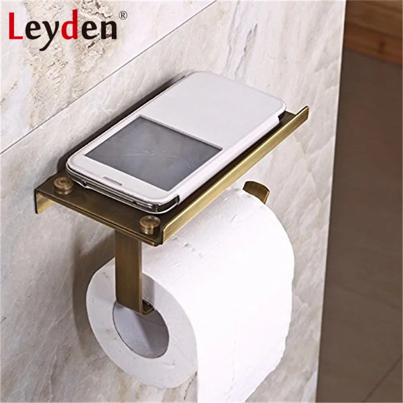 Античный латунный держатель для туалетной бумаги Leyden с полкой настенное