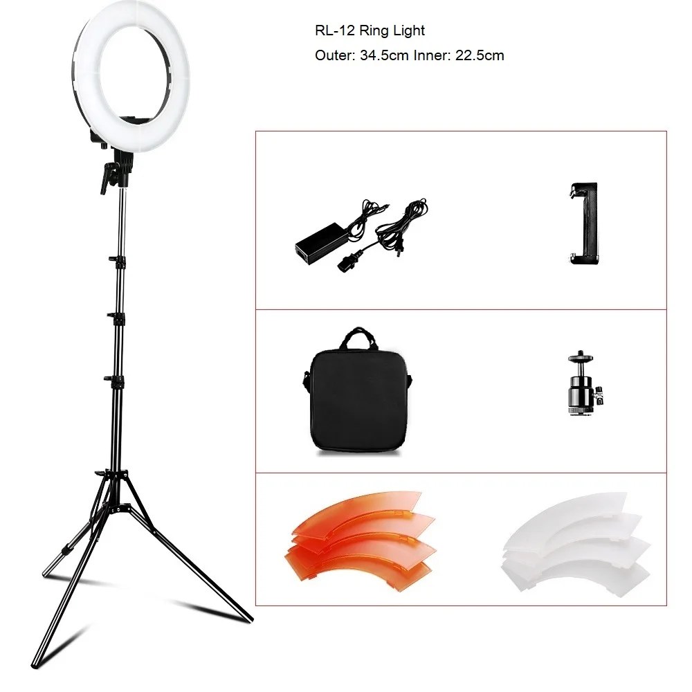 Travor RL-12 RL-18 5500K CRI 90 кольцевой светильник 1" 18" с регулируемой яркостью светодиодный кольцевой светильник для селфи для видео макияжа YouTube со штативом