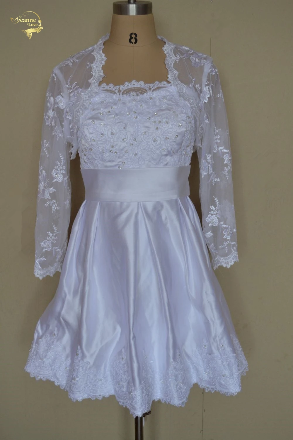 Best A Line Fashion New Short Wedding Dresses 2021 Plus Size White Vestido De Noiva With Long Sleeve Lace Jacket Robe Mariage | Свадьбы и