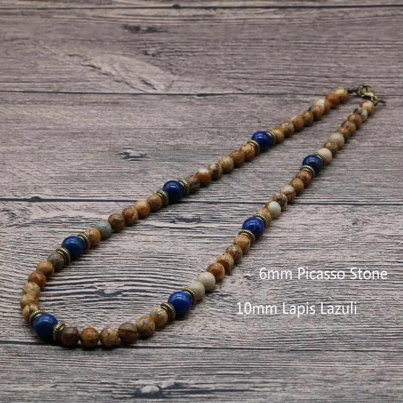 6mm picasso Винтажное рустикальное мужское ожерелье из бисера натуральный камень лавы Чокер Ожерелье для мужчин/женщин этническое ювелирное изделие подарок для Него SU-11 - Окраска металла: 6mm picasso