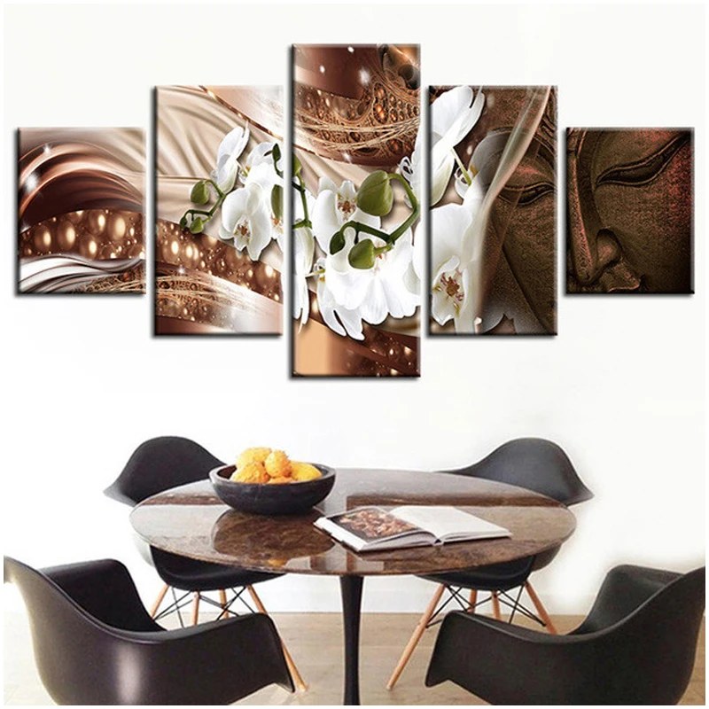 Полный Круглый квадратный Diy Алмазная картина крестиком 5 шт. Будда 5D белый цветок магнолии Алмазная мозаика StickerZP-2138