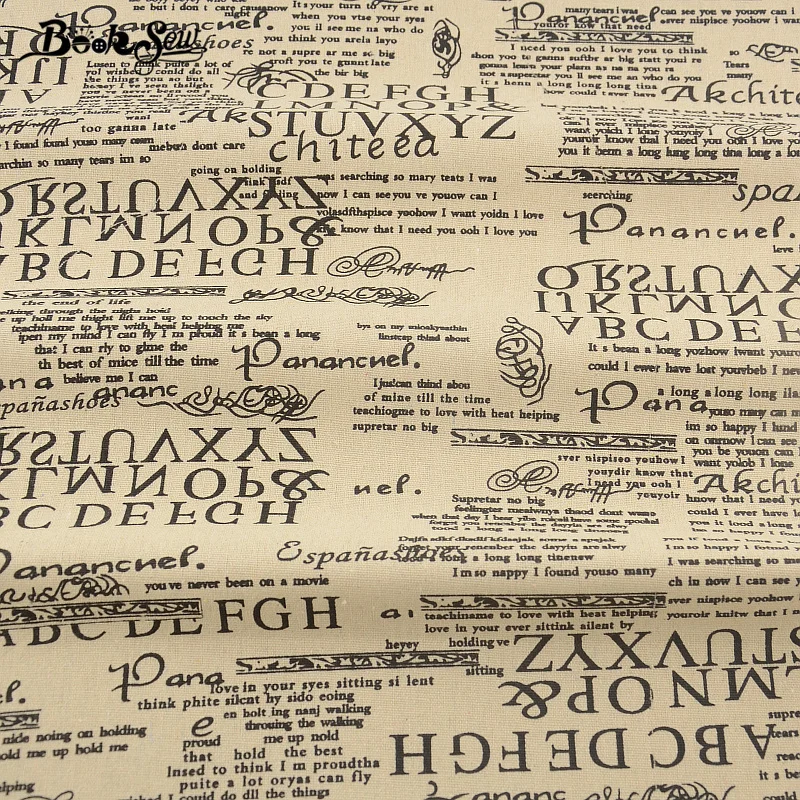 Бежевая хлопчатобумажная льняная ткань с надписями тканевая Ткань для шитья