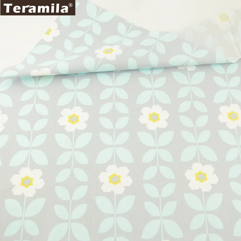 Teramila Cotton Fabrics High Quality Bedding Printed Flowers With Green Leaves Designs Quilting Patchwork Twill Tissue Crafts| |