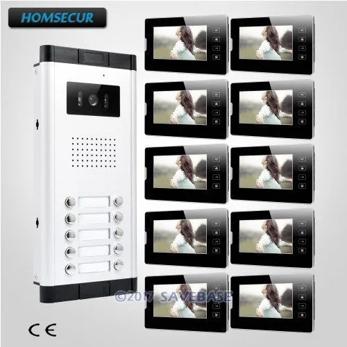 

HOMSECUR 7" Multi Apartment Video Door Entry Intercom Kit with 10pcs Monitors for 10 Families