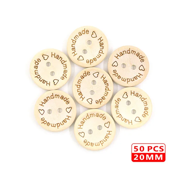 Round20mm Круглые пуговицы, 2 отверстия, деревянные пуговицы, прямоугольные пуговицы для шитья, аксессуары для одежды, пуговицы ручной работы для скрапбукинга, поделки, DIY50Pcs - Цвет: Round20mm